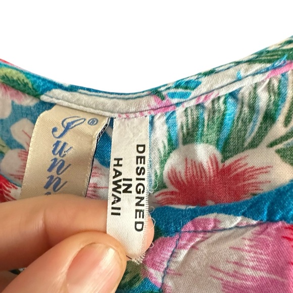 Sunny Island Hawaiian Shirt Womens OS Blue Floral Kaftan Adjustable Top Blouse - Picture 5 of 7